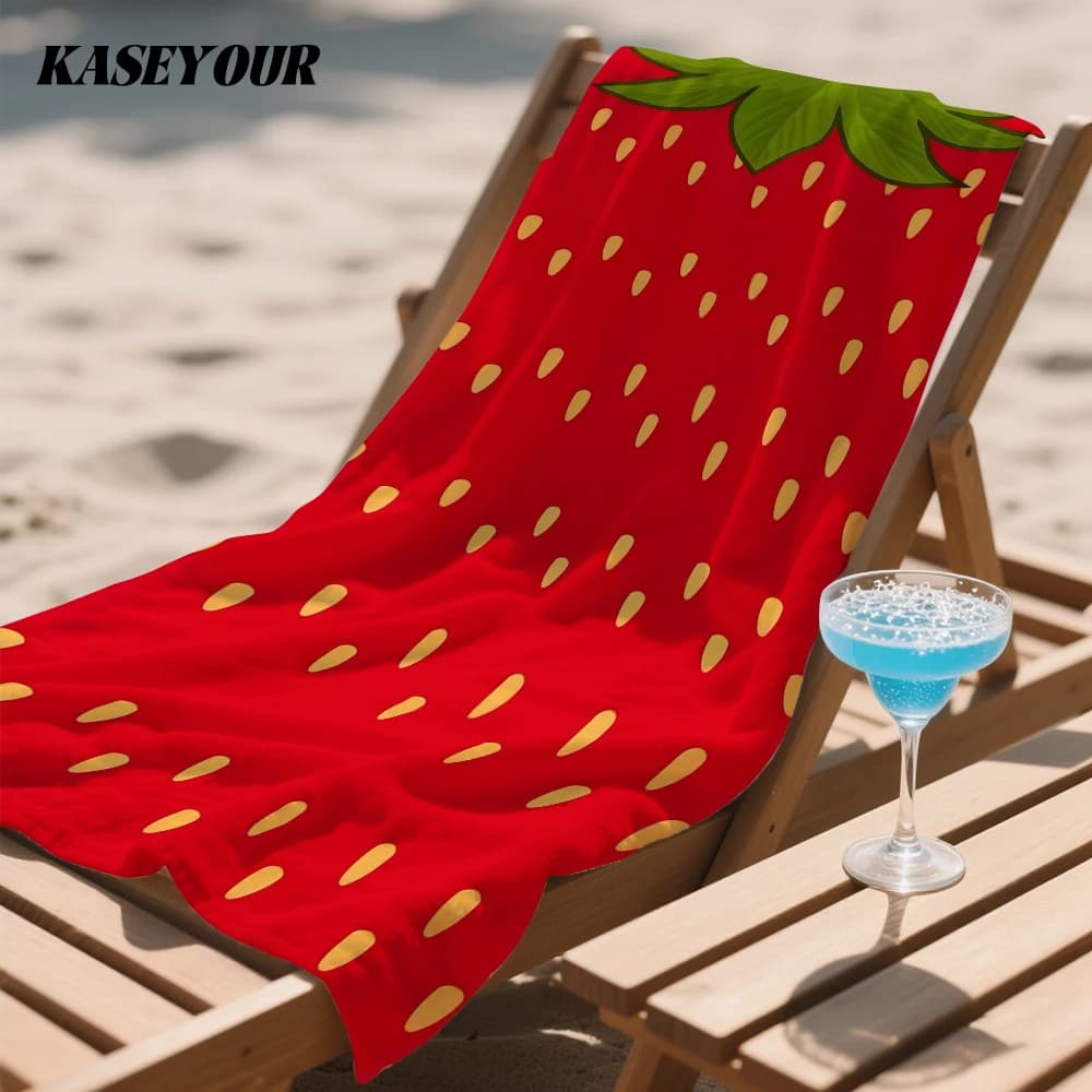 Vibrant Strawberry Pattern Oversized Microfiber Beach Towel Sand Proof Quick Dry, Absorbent for Swimming Pool Travel Camping
