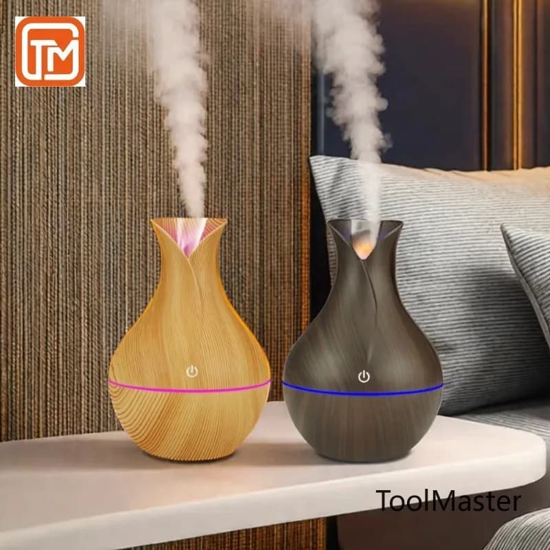【Offerta Speciale】Diffusore di Aromi in Legno da 130ml - Mini Umidificatore USB per Oli Essenziali (Nebbia Fredda a Ultrasuoni, Luce d'Atmosfera a 7 Colori LED, Spegnimento Automatico)