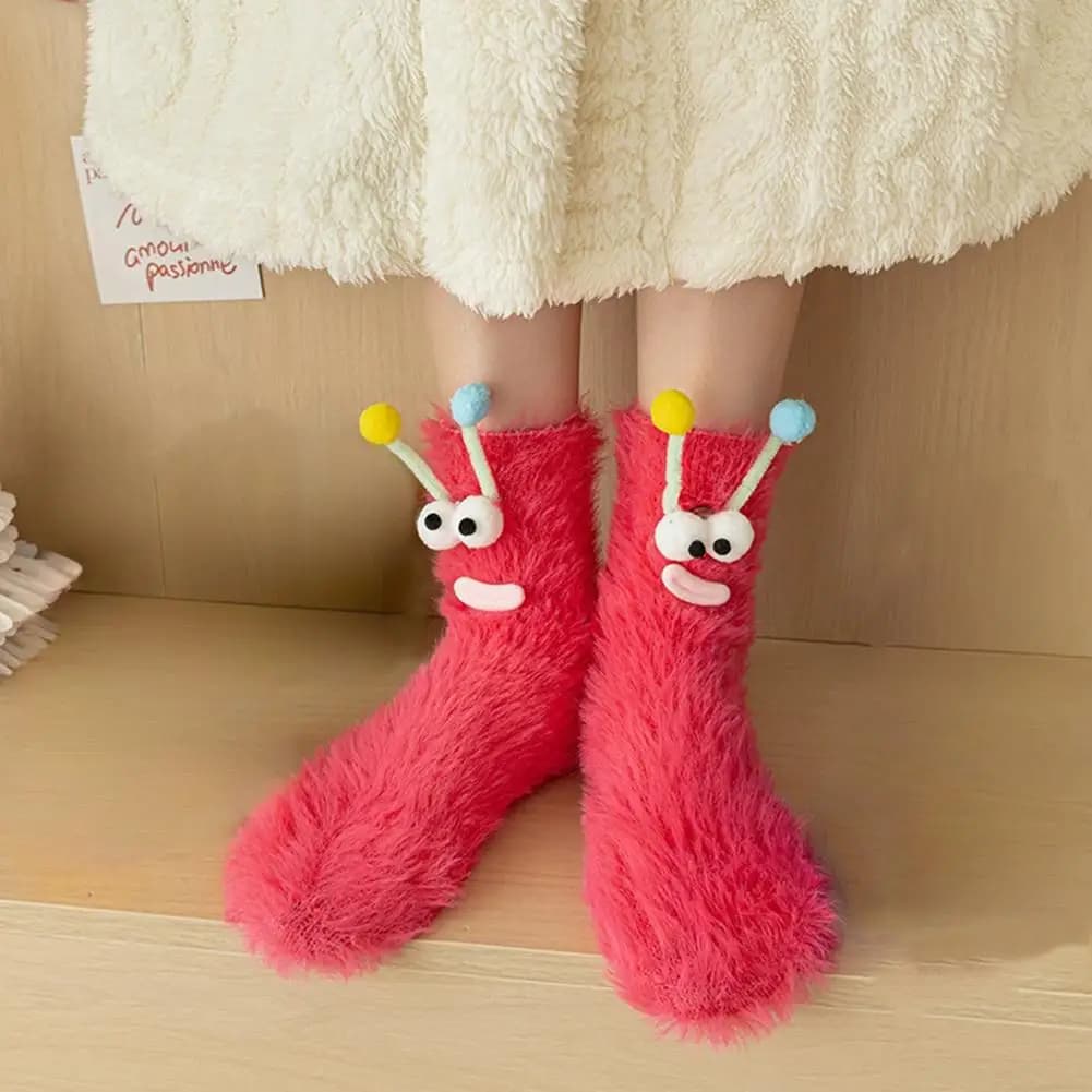 Women's Autumn Winter Socks Floor Socks Central Hose Cute Sleeps Funny socks warm velvety and thick for ugly and happy dolls Gifts for girls