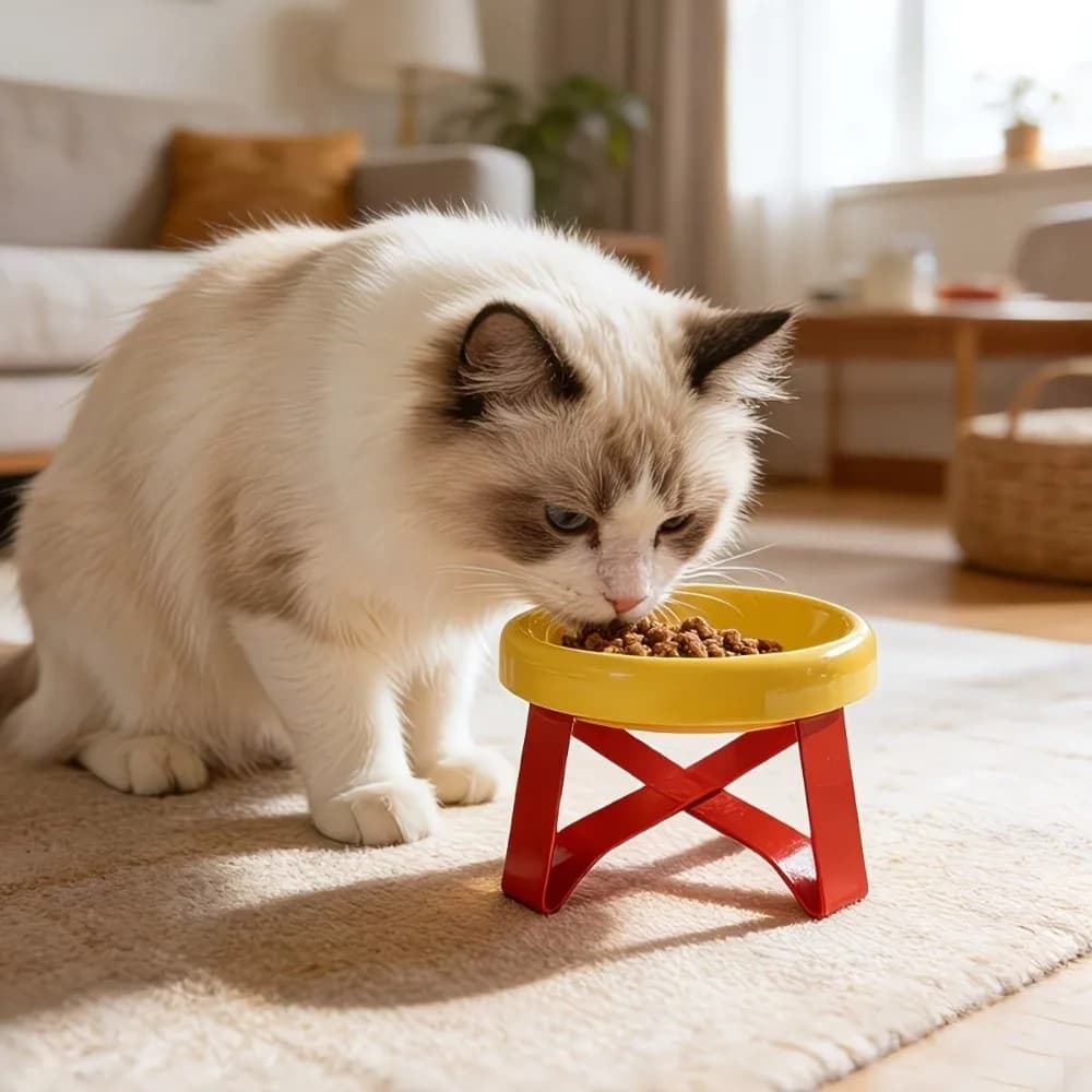 Ciotola Rialzata per Gatti di Grande Diametro, Anti-Rovesciamento, Anti-Perdita, Anti-Soffocamento, Anti-Urto, per Alimenti per Animali Domestici