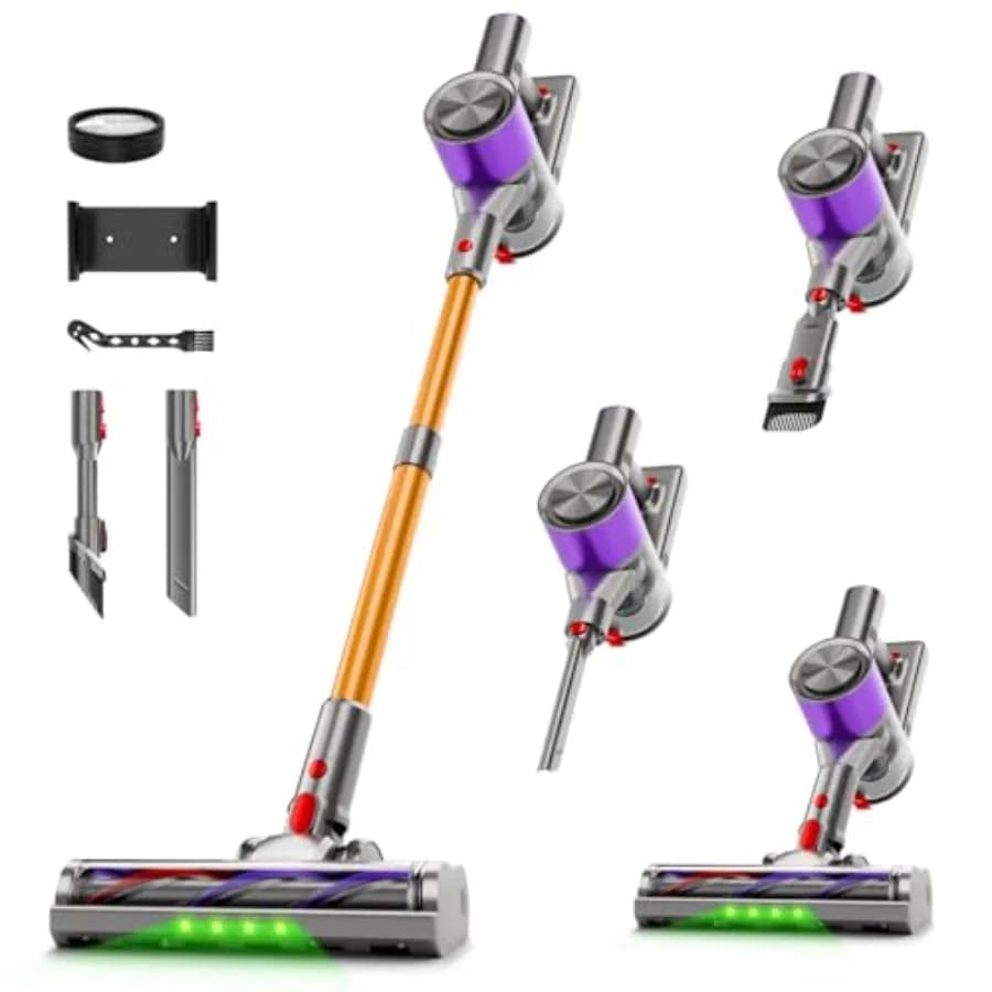 Aspirapolvere Senza Fili 40Kpa con Potente Aspirazione, Luce LED, Batteria Staccabile, 8-in-1 Leggero