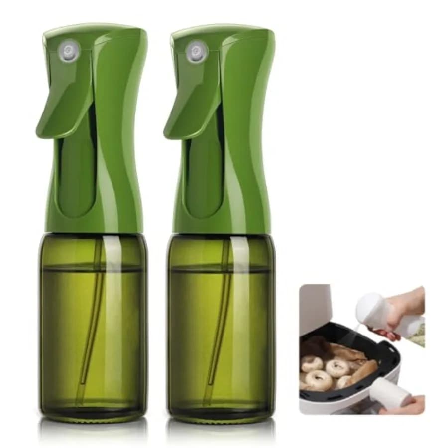 Fine 150ml Spray in Dark Green Glass for Air Fryer Oil, Commercial and Domestic Use in Kitchen, Non-stick and Sauté, 2 Pieces