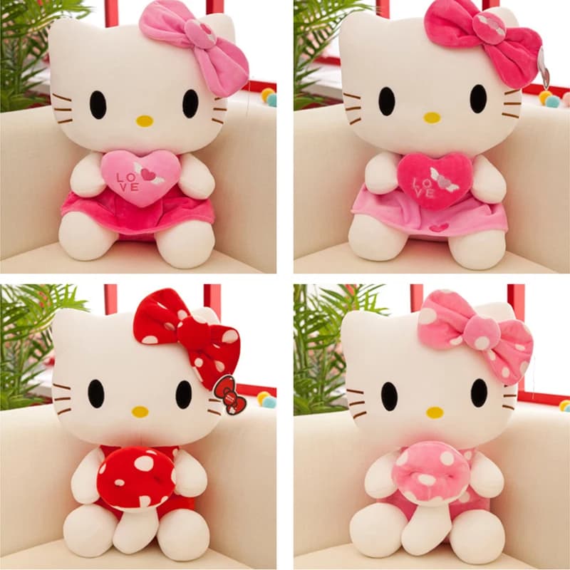 Peluche Sanrio KT Cat da 30 cm, cuscino, bambola di peluche Kawaii Anime KT Cat, morbida bambola di peluche rosa, regalo di compleanno per ragazze