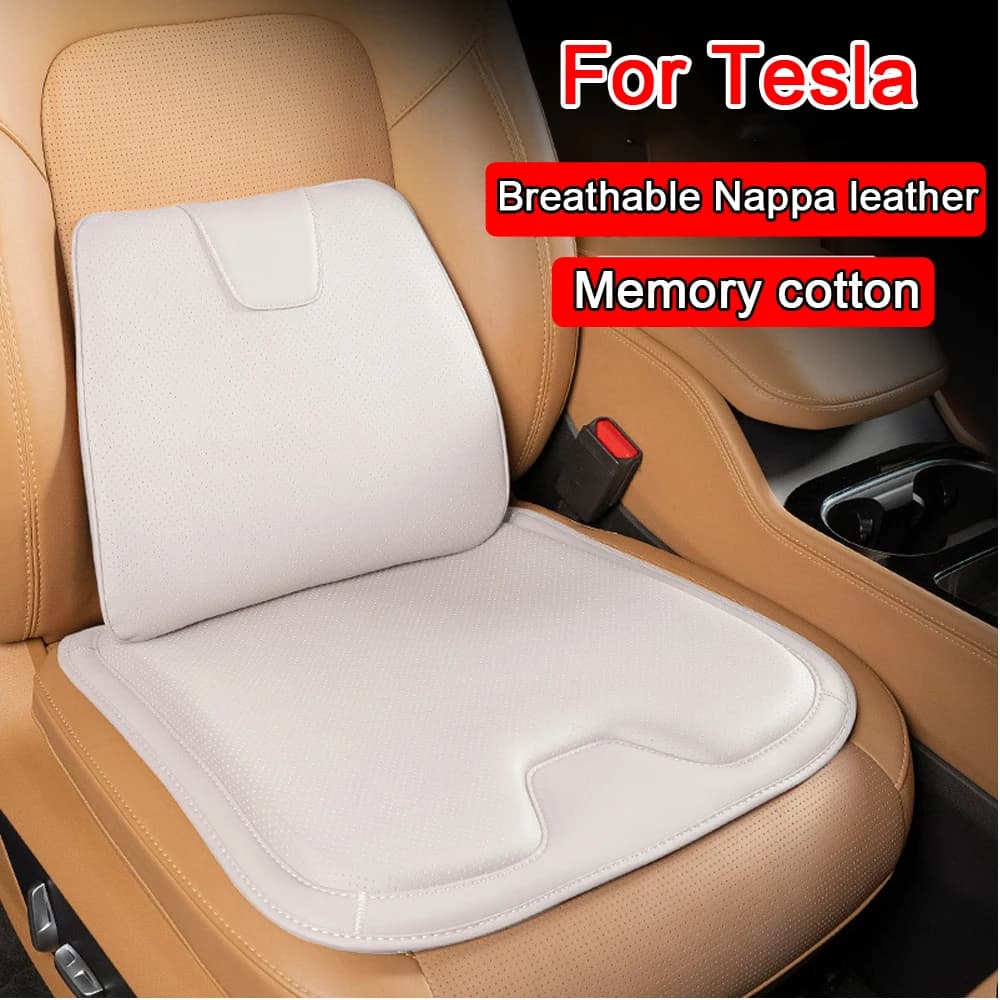 Cuscino per seggiolino auto in morbida pelle Cuscino di supporto per vita in cotone memory antiscivolo per accessori per auto Tesla Model 3 Model Y Model X