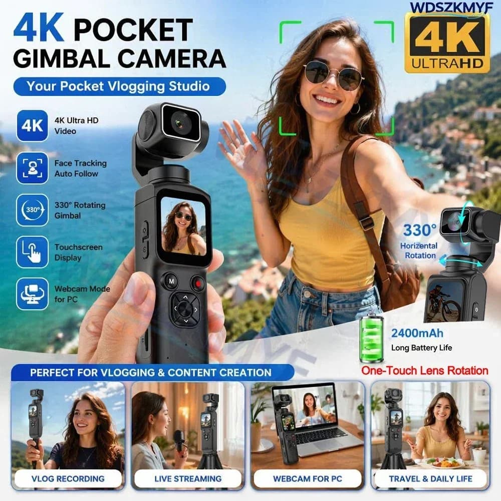 4K Pocket Action Camera Touch Screen Stabilization Sport BodyCam Portable Small Video Recorder Digital Vlog Camera travel Gift