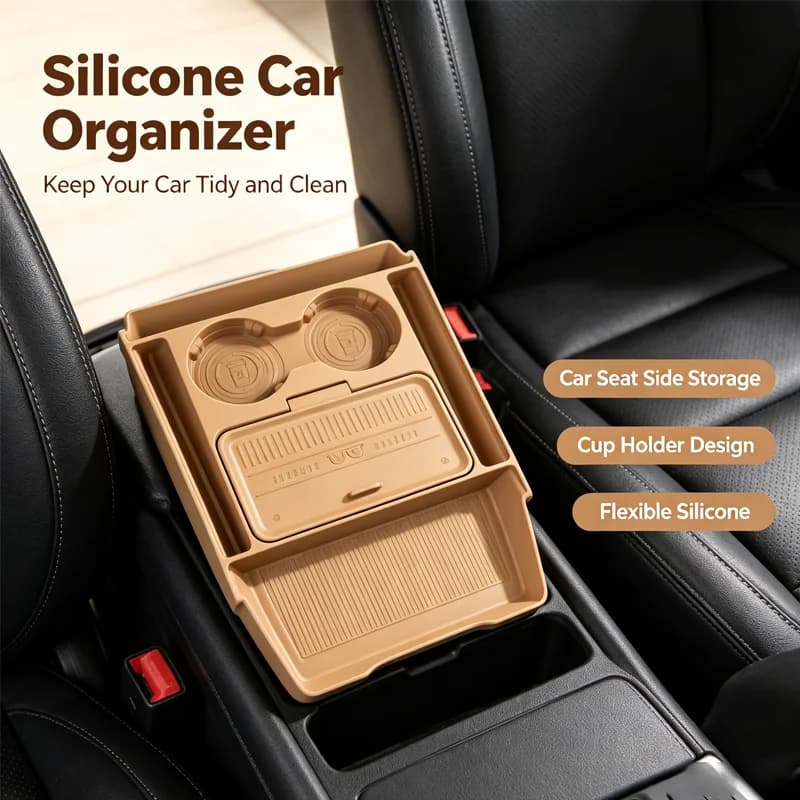For Toyota bZ7 2026 Center Console Lower Silicone Storage Box, Drop-in Organizer Tray with Sunglasses Holder & Anti-Slip Pad