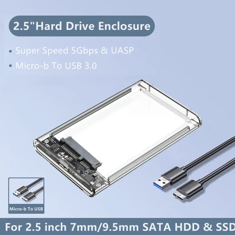 Custodia per disco rigido esterno trasparente Custodia per HDD SSD da 2,5 pollici Micro-B a USB Scatole per disco rigido da 4 TB Compatibile con laptop UASP SATA III