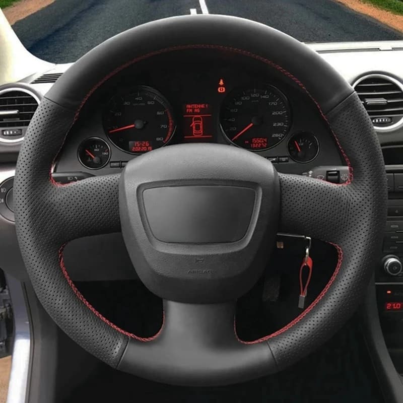 Coprivolante per auto in pelle artificiale nera antiscivolo per Audi A4 (B8) 2005-2012 A6 (C6) 2007-2011 Seat Exeo 2009-2012