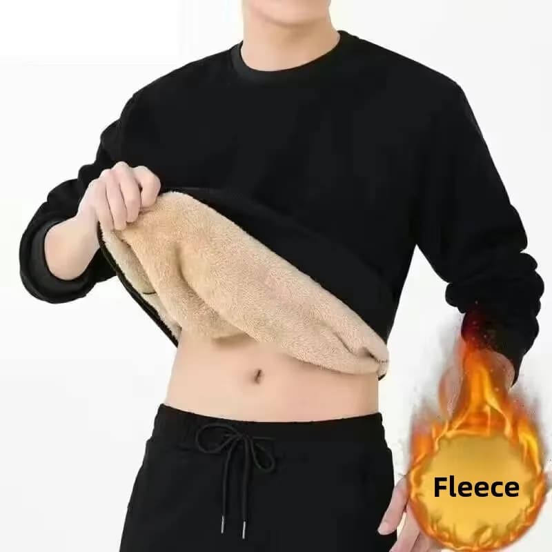 Felpa invernale da uomo in pile di agnello tinta unita caldo girocollo manica lunga da uomo intimo termico top in velluto addensato