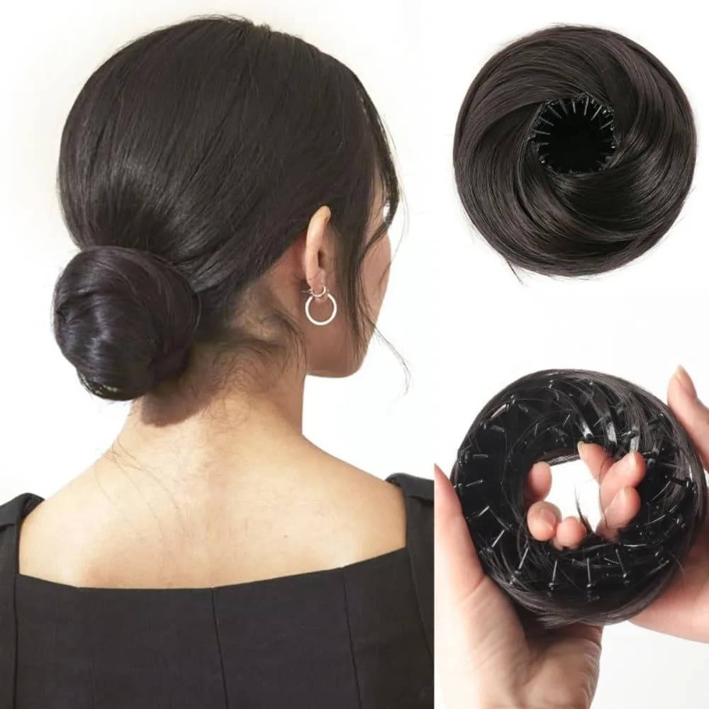 Fashion Synthetic Hair Clip In Hair Bun Straight Texture Circle Elastic Clips Donut Updo Messy Mini Retractable Chignons