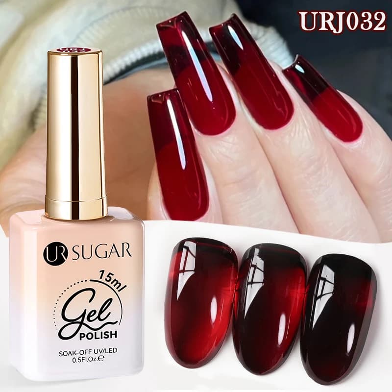 UR SUGAR 15ml Smalto per unghie gelatina rosso sangue Colore traslucido Cristallo Gel nudo Smalto per unghie per manicure autunno inverno