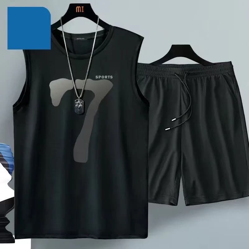 Maglia da basket estiva senza maniche, abbigliamento casual, maglia sportiva traspirante a maniche corte in due pezzi + pantaloncini da corsa