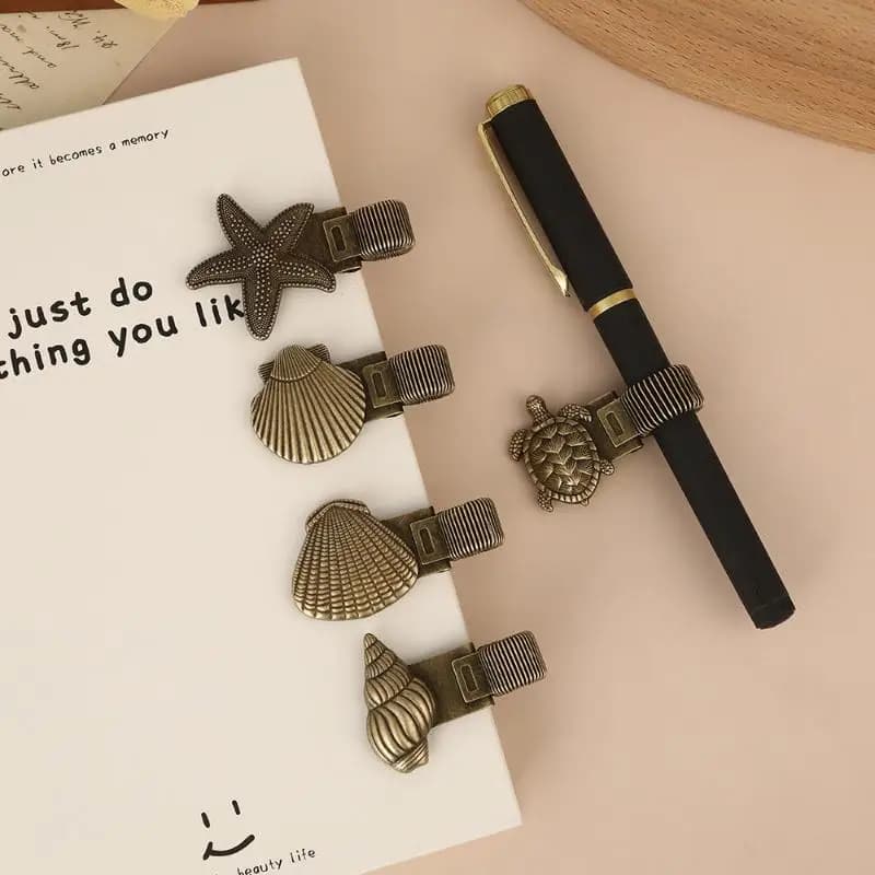 1pc Retro Ocean Turtle Metal Pen Clip Spring Loaded Practical Pen Holder for Notebook Planner School Student Stationery