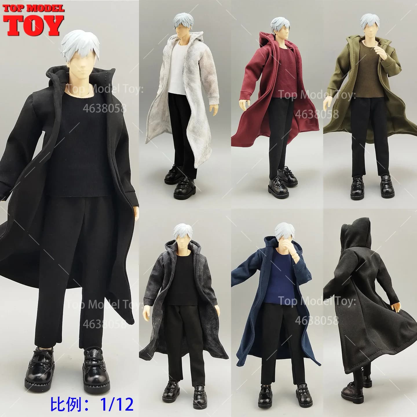 1/12 Scale Broad-shouldered Elastic Vest Hooded Long Windbreaker Model for 6'' Notaman BJD Male Soldiers Action Figure Body Doll