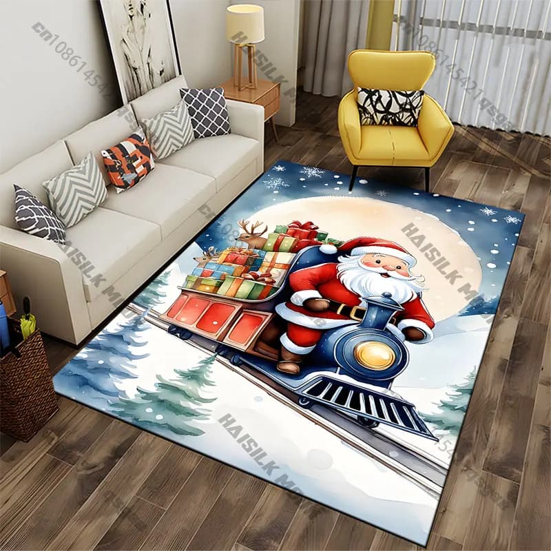 Christmas carpet with Santa Claus delivering gifts, yoga carpet, decoration for living room, baby mat, peat, carpet for play area