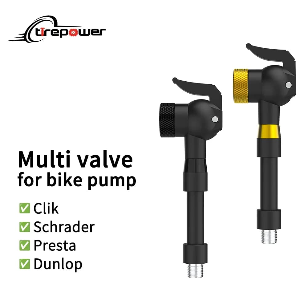 Adattatore per Tubo Gonfiagomme con Attacco Rapido Bloccabile per Pompe Elettriche da Bici con Valvole Presta, Schrader e Clik