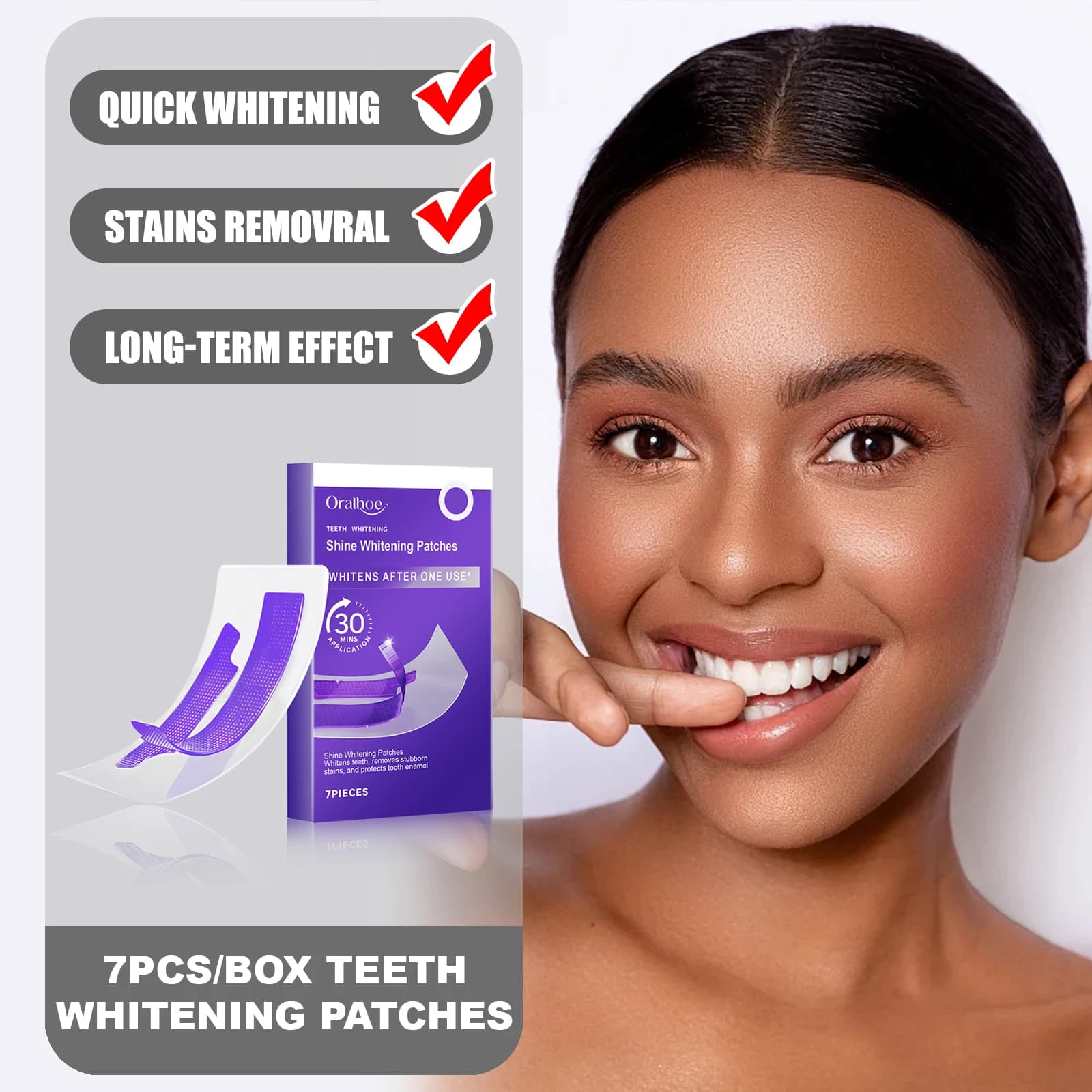 ORALHOE 7 pcs/box teeth whitening patches delicate ingredients quick results remove tooth surface whitening effect whitening tooth stains