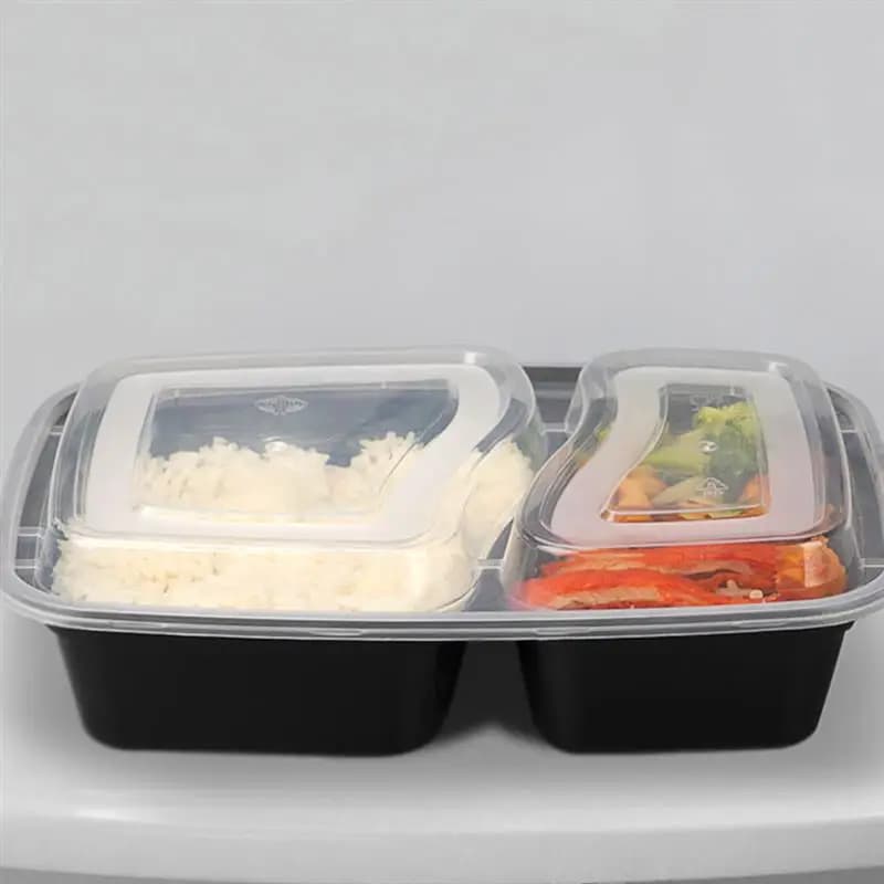 Scatola da pranzo usa e getta da 20 pezzi Scatola da imballaggio in plastica a due griglie Scatola da imballaggio per alimenti Contenitore per alimenti da asporto Ristorante Hotel Fornitura da cucina