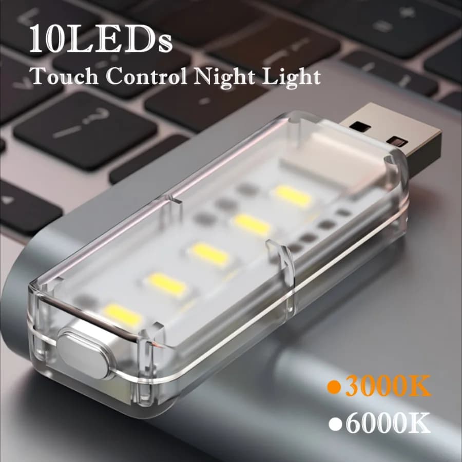 Portatile dimmerabile Touch Control 10 LED USB Luce notturna Lampadina 5V per camera da letto Studio PC Laptop Mobile Power Bank Plug in Illuminazione
