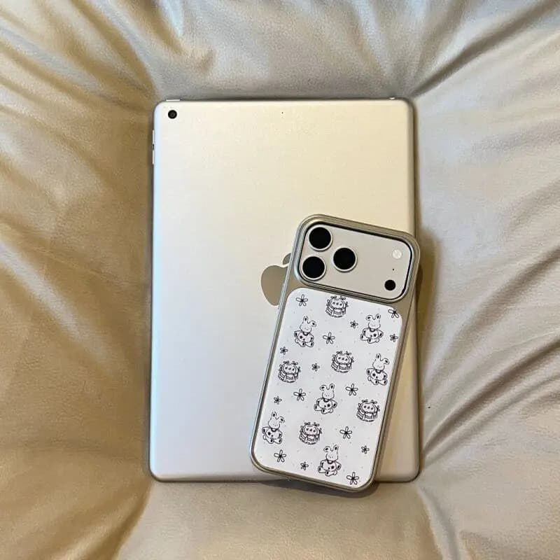 Ins Cartoon Lovely Bunny Illustration Silver Edge Matte Phone Case For IPhone 18 16 17 AIR 13 12 11 Pro Max 15 14 Plus Y2k Cover