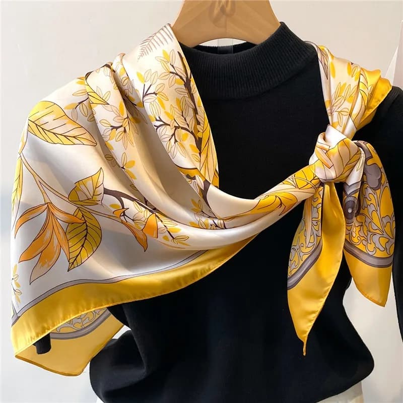 1 pz 70 cm Foglia cadute Autunno Sciarpa di seta gialla per le donne Seta simulata Elegante copricapo e abbigliamento fresco e versatile