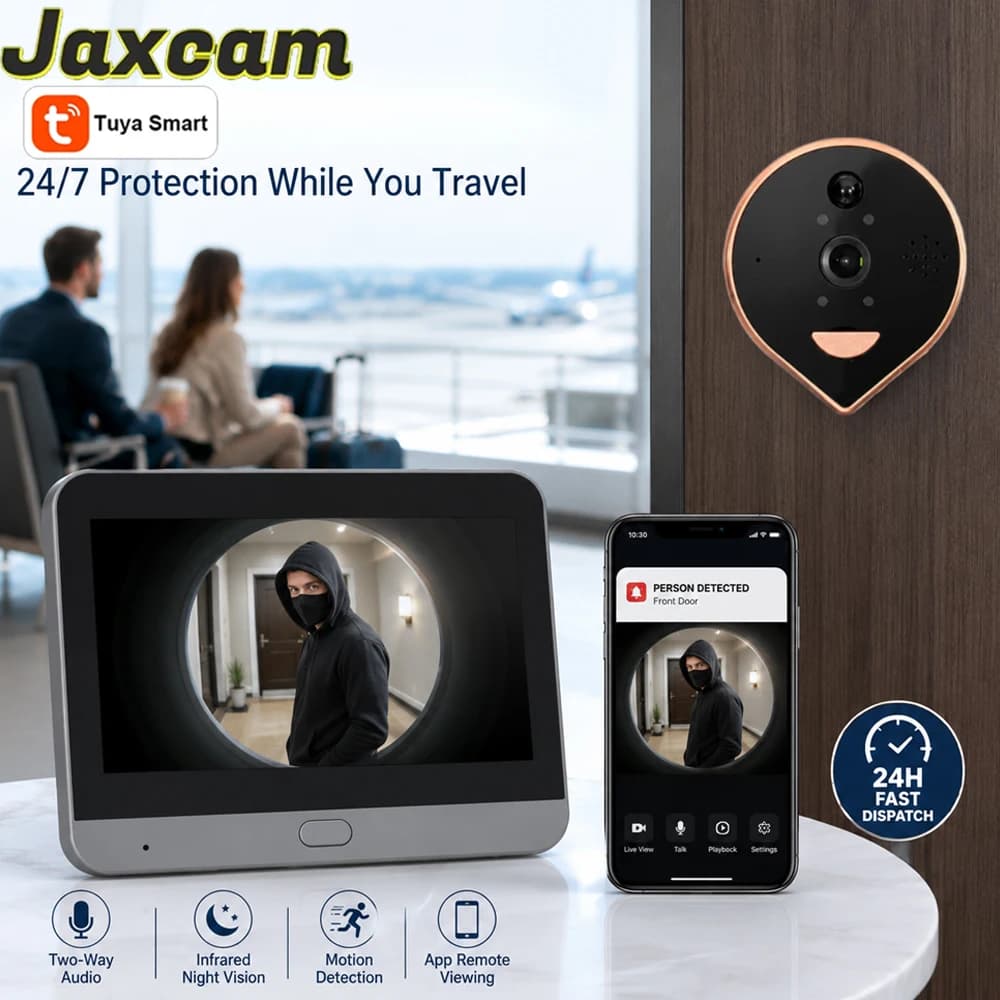 Smart Peephole Door Viewer Video Doorbell with Indoor LCD Screen Two‑Way Audio Motion Detection Home Apartment Security Camera