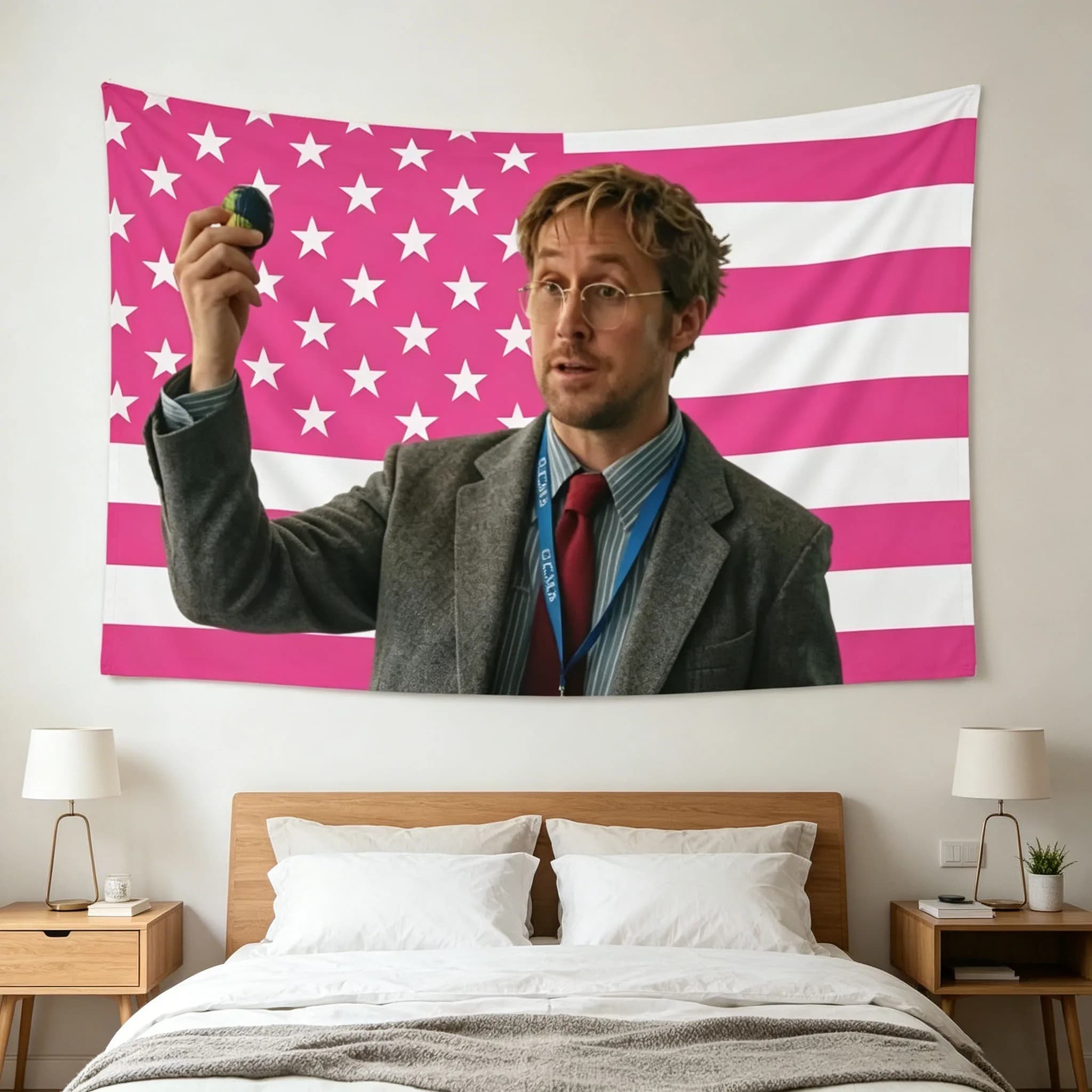 1pc Ryan Gosling as Ryland Grace Pink Flag Tapestries, Ryan Gosling PHM Flag Room Dormitory Tapestry Wall Decoration Tapestry