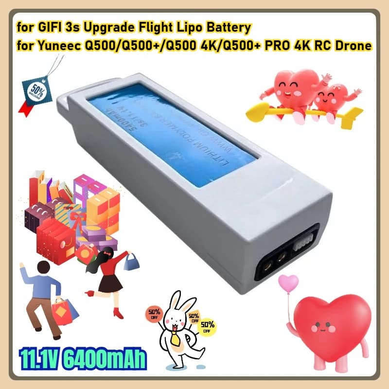 11.1V 6400mAh per GIFI 3s Aggiornamento Volo Lipo Batteria per Yuneec Q500/Q500+/Q500 4K/Q500+ PRO 4K RC Drone