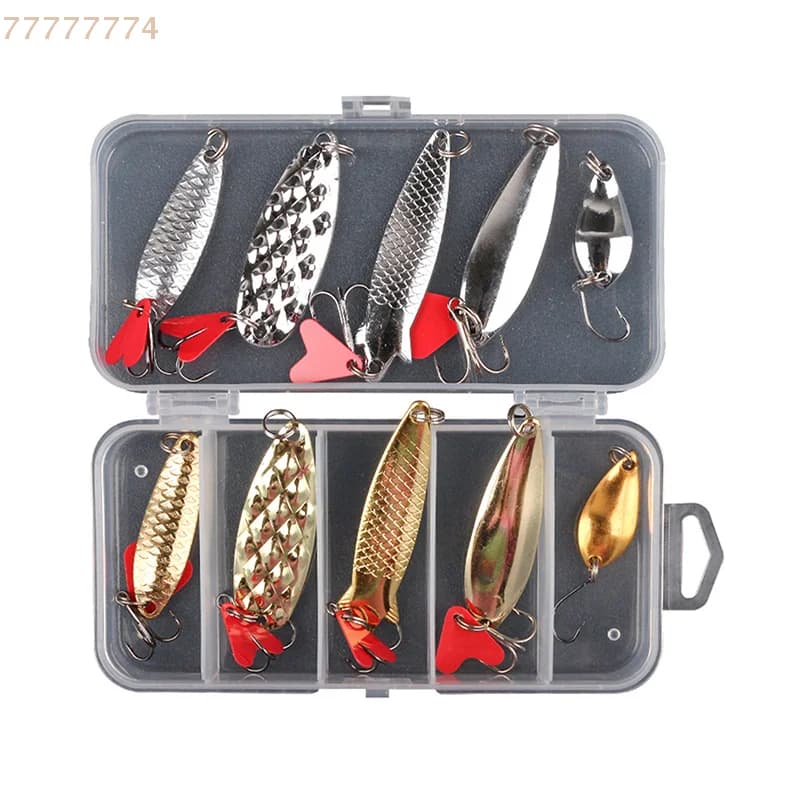 Set di esche Wobbler per esche da pesca con cucchiaio da jig in metallo da 5 pezzi con kit di scatole per attrezzature da pesca