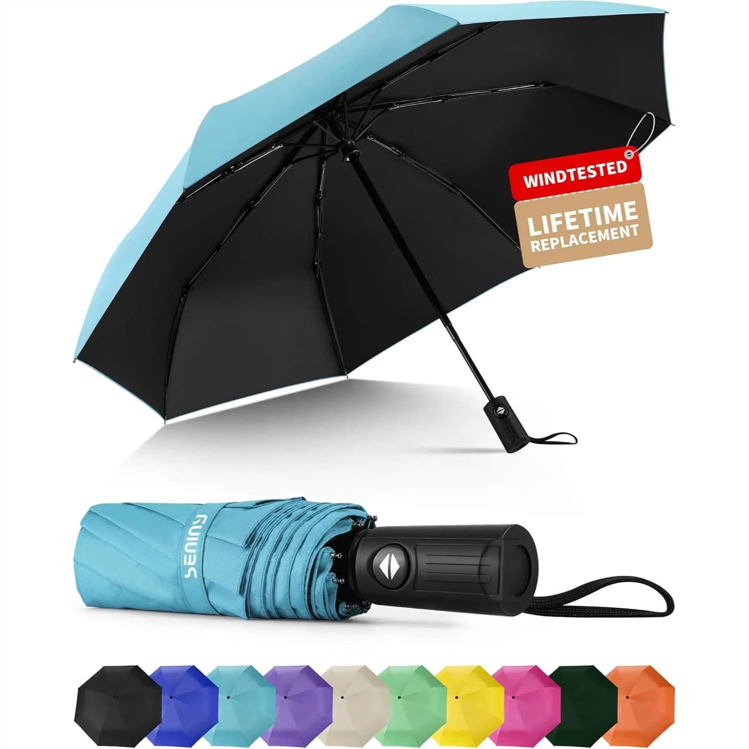 Windproof Travel Umbrella, Automatic Rain Umbrella Compact for Backpack with UV Protection, Small Folding Umbrella for Car and