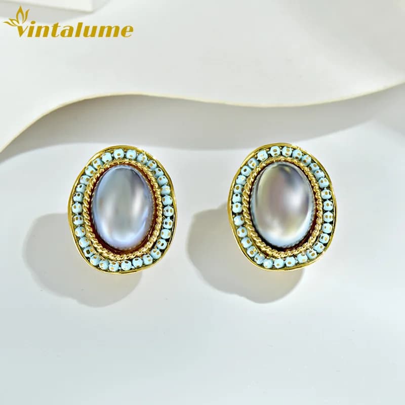 Orecchini a Perno Ovali Vintage in Madreperla Vintalume, Gioielli di Moda per Donne, Semplici Orecchini in Metallo Trendy e Impilabili per Feste
