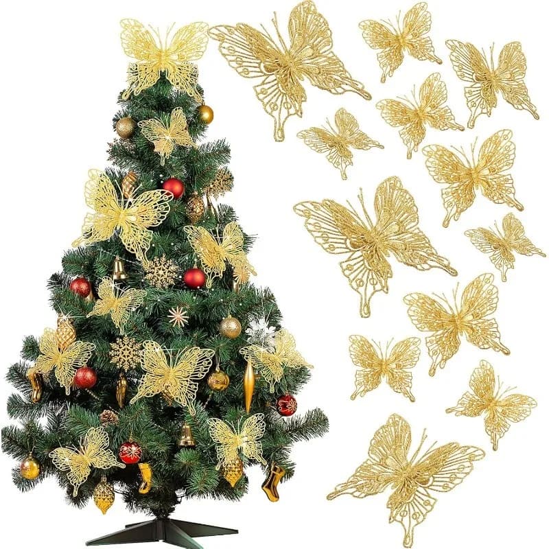5/10 pezzi farfalle glitterate decorazione natalizia albero di natale farfalle scintillanti ornamenti appesi decorazioni per la casa regalo di Capodanno 2025
