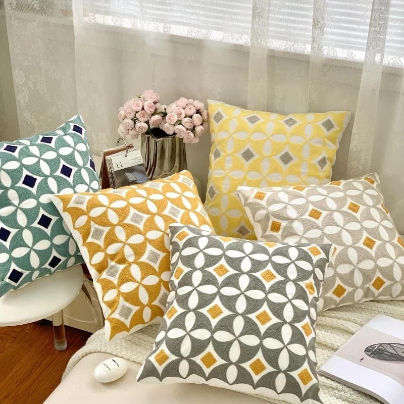 Rust Red Embroidered Cotton Decorative Square Throw Pillow Cover 18x18 Inch Cushion Case for Home Sofa BedLiving Room Decoration