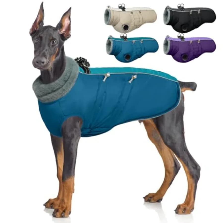 Cappotto Caldo per Cani con Imbracatura, Giacca Impermeabile Riflettente per Cani Piccoli, Medi e Grandi, Giacca Invernale in Pile con Collo Alto