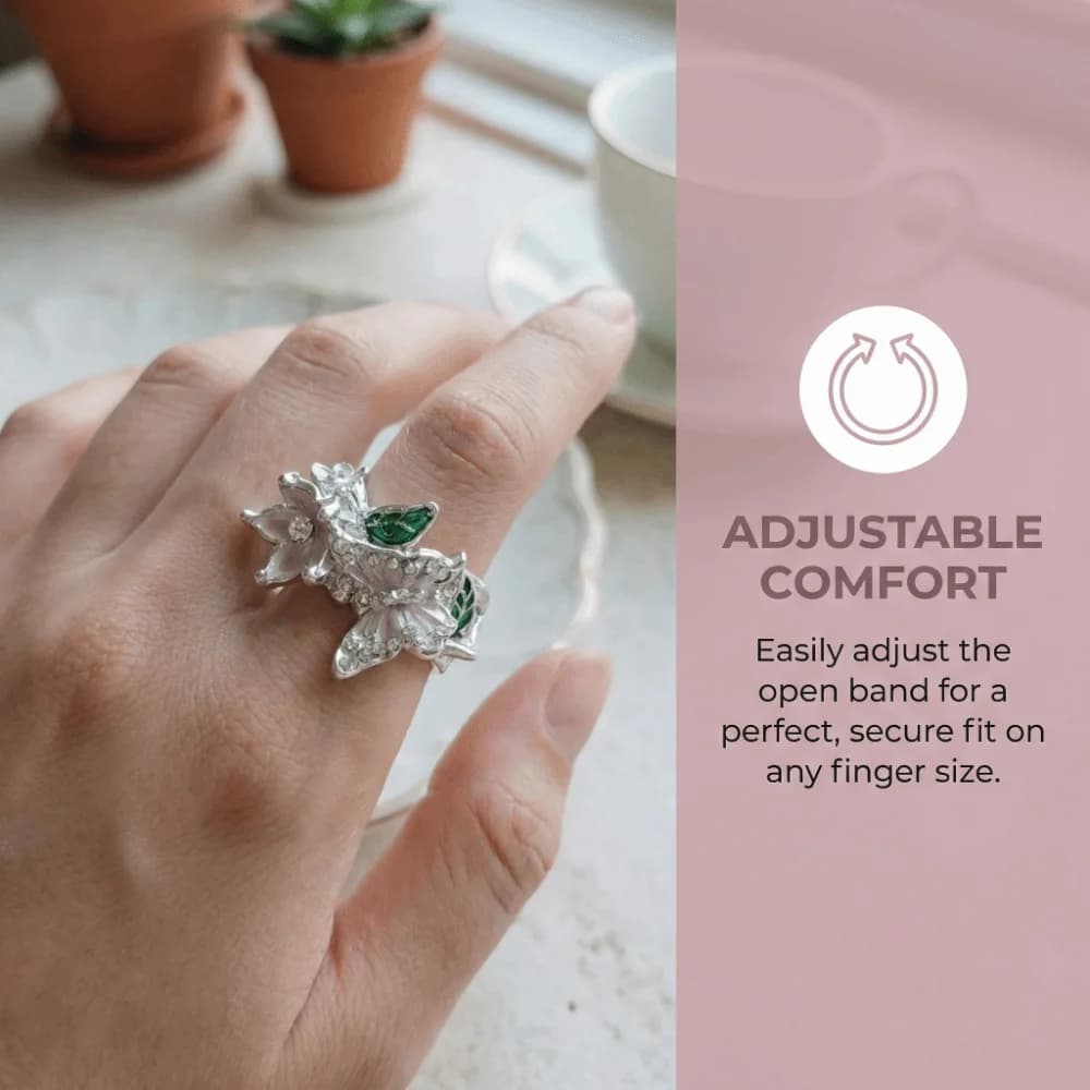 Elegant Butterfly Ring Colored with Oil Drop Flower, Openable finger ring, finger jewelry with light Luxury leaves, Women's Jewelry