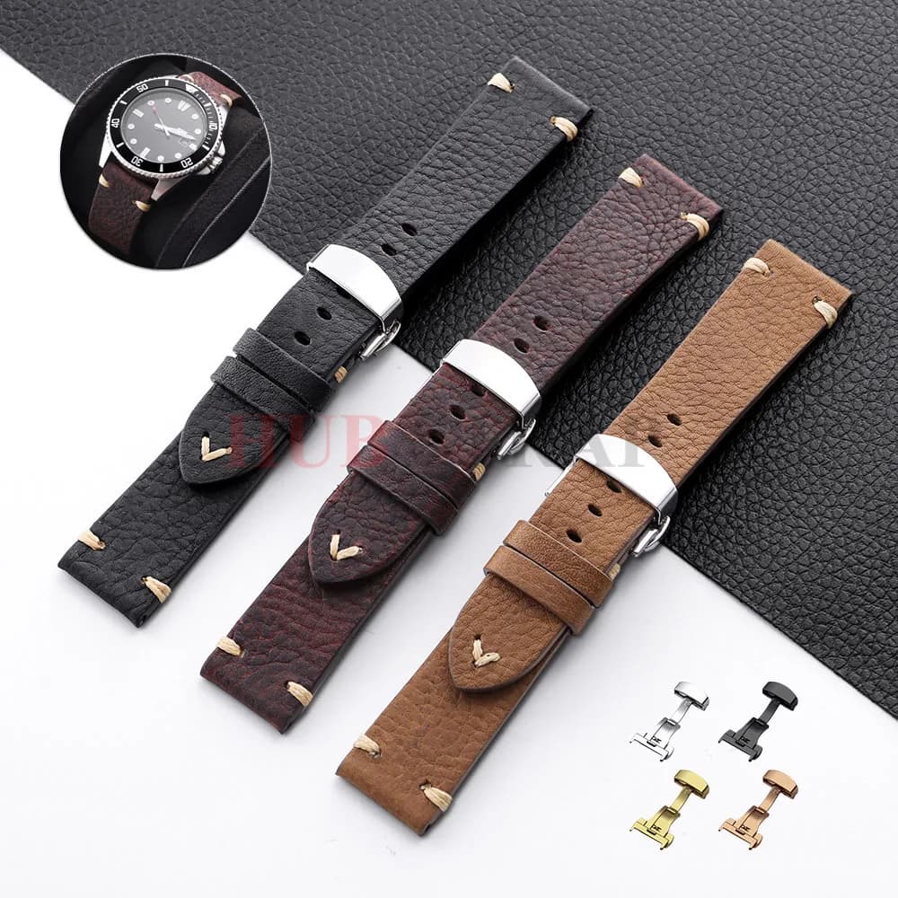 18 20 22mm cinturino in vera pelle di vacchetta per Omega per cinturino Seiko cinturino universale in pelle di vitello fibbia a farfalla per uomo donna cinturino