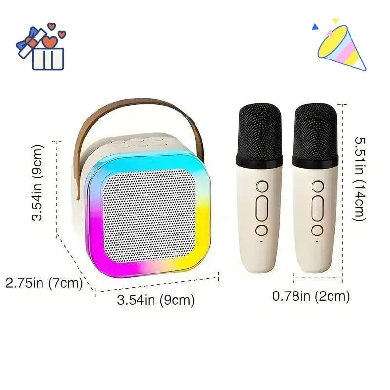 Macchina per karaoke RGB con 2 microfoni - KTV domestica ricaricabile Hi-Fi Bluetooth 5.3 per bambini