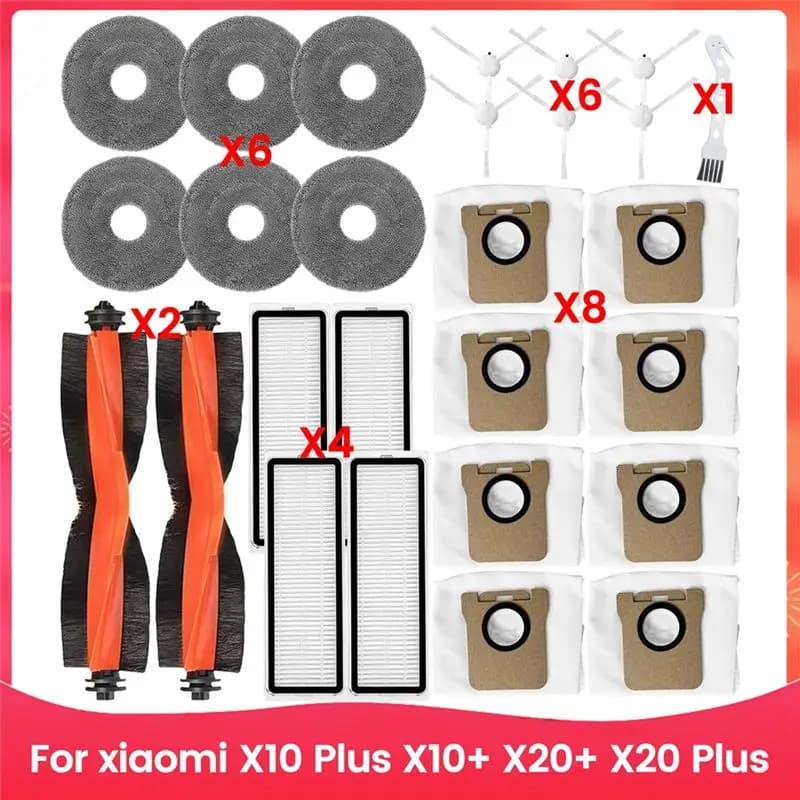 AEE4 - Ricambi per Robot Aspirapolvere X10 Plus, X10+, X20+, X20 Plus: Spazzole Principali e Laterali, Filtri HEPA, Panni Lavapavimenti, Sacchetti Raccoglipolvere
