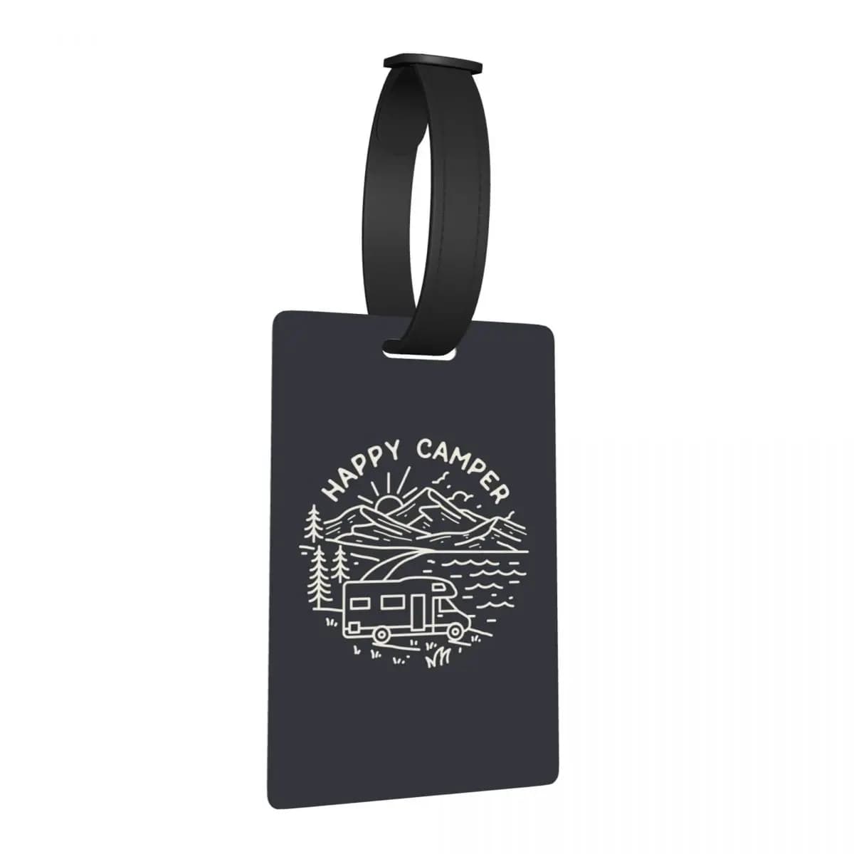 Happy Camper - Etichette per Bagagli 60x90 per Camper, Accessori per Valigie, Etichetta per Bagaglio da Viaggio, Porta Etichetta con Nome e Indirizzo