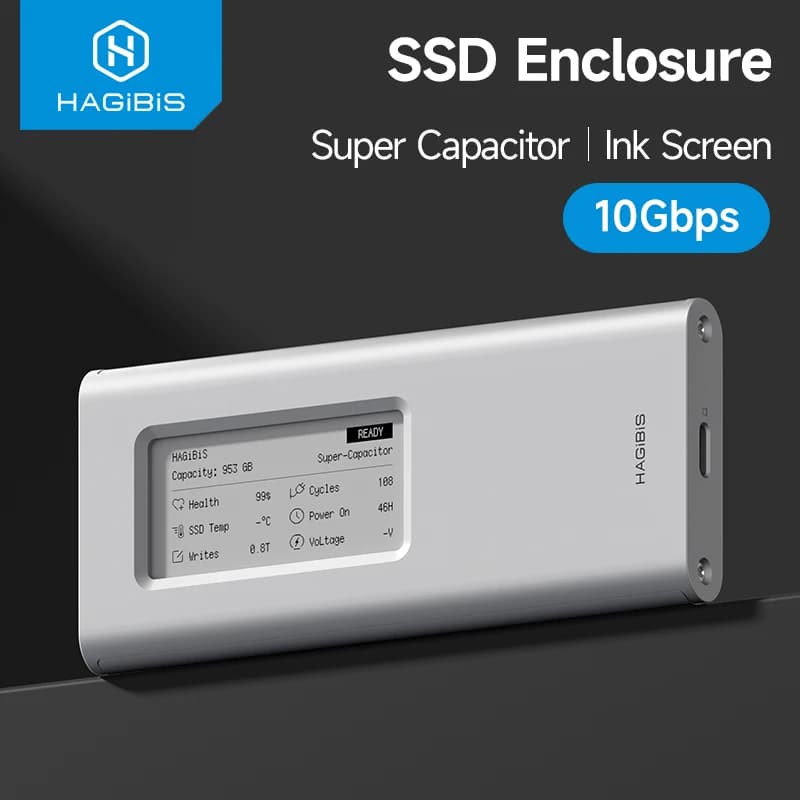 Hagibis M.2 NVMe SSD Enclosure con Display E-Ink 10Gbps, Case Esterno in Alluminio con Schermo a Inchiostro per SSD 2230/2242/2260/2280