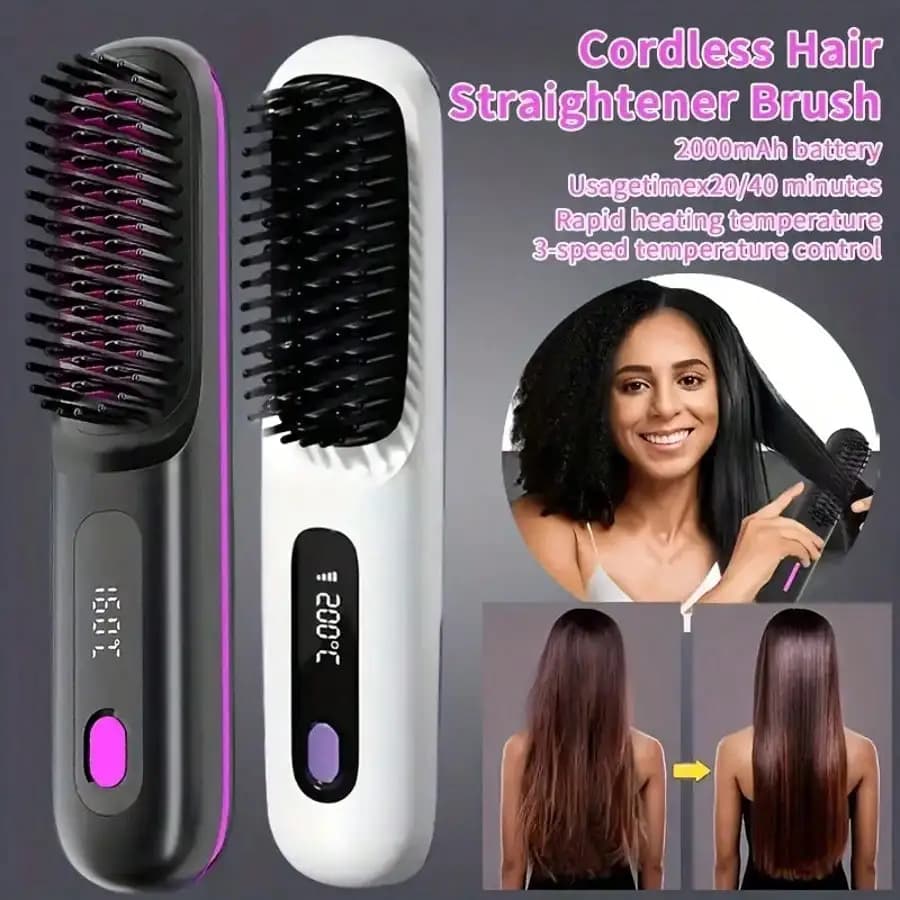 Piastra per Capelli Senza Fili, Pettine Riscaldante Portatile a Ioni Negativi, Ricarica USB, Riscaldamento Rapido, 3 Impostazioni di Temperatura, Anti-Scottatura