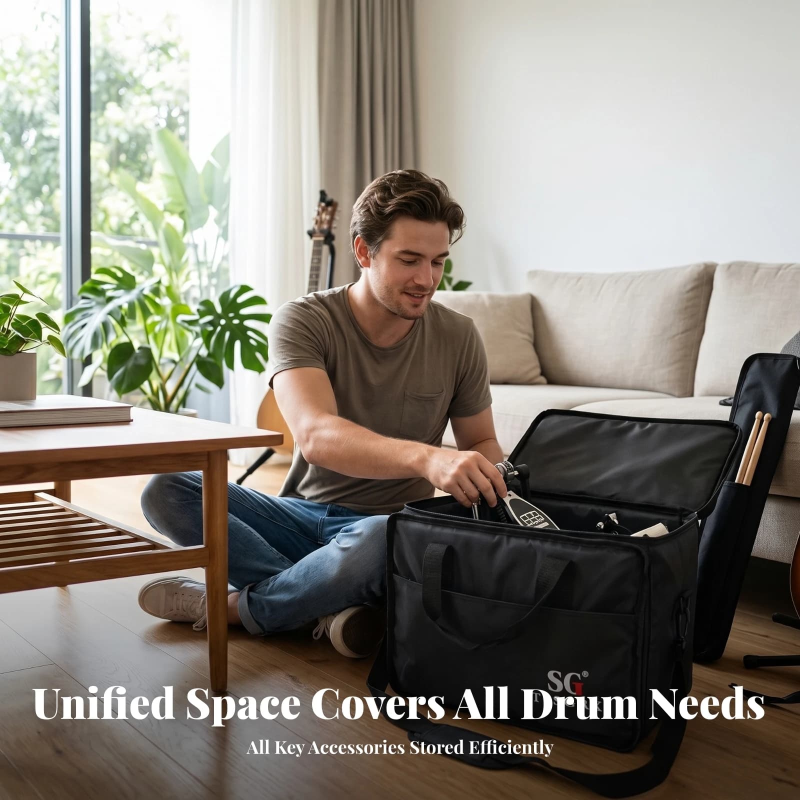 Detachable Shoulder Strap Oxford Cloth Front Zip Pocket Black Drum Pedal Bag Music Gear Padded Drum Pedal Case