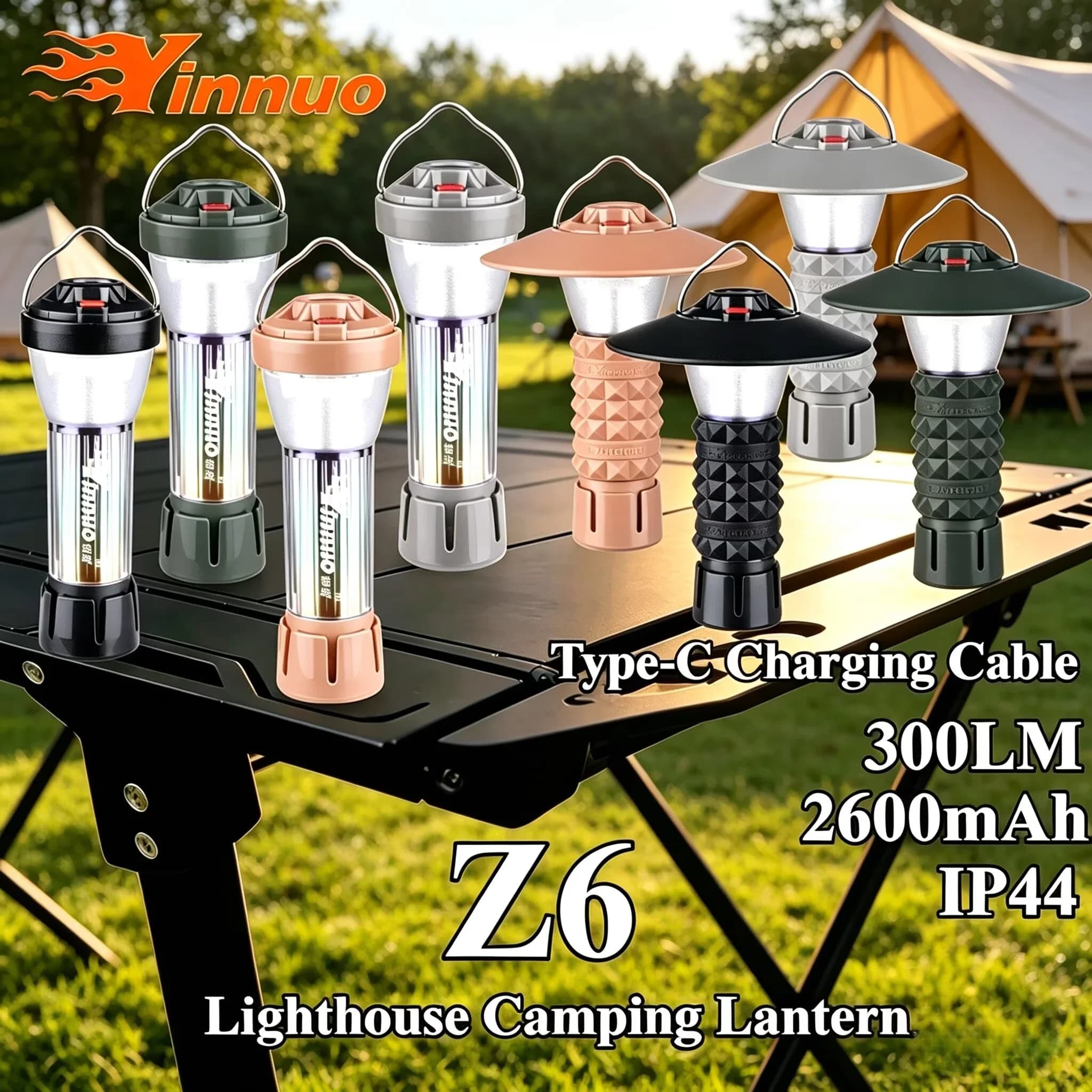 YINNUO Z6 Lighthouse 2600mah Lampada da campeggio Mini torcia a LED Lanterna da campeggio ricaricabile tramite USB dello stesso stile