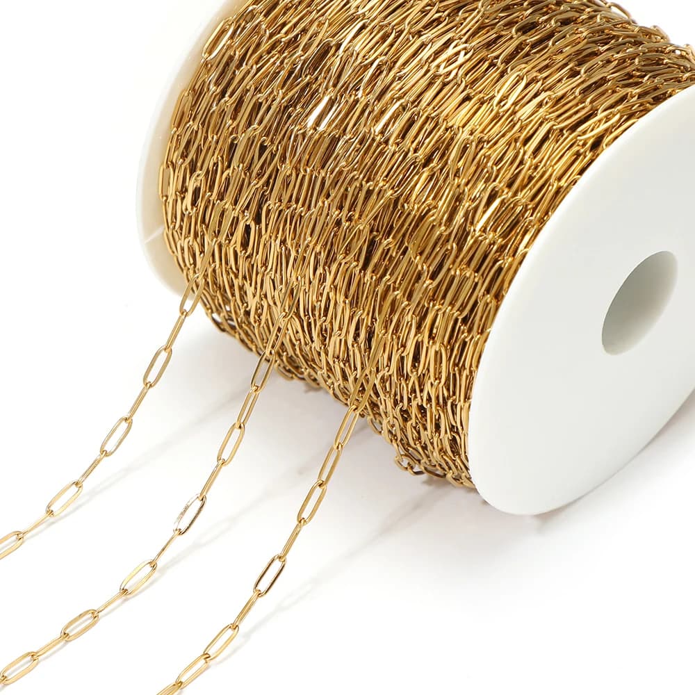 Catene a maglie piatte ovali in acciaio inossidabile da 2 metri, fatte a mano, per la creazione di gioielli fai da te, collane, bracciali, orecchini e componenti.