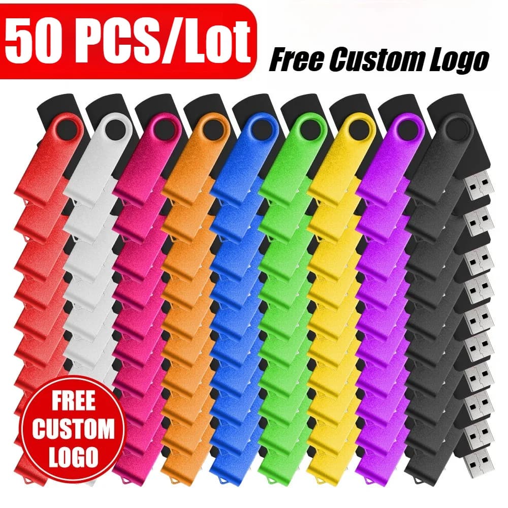 50 pz/lotto All'ingrosso USB 2.0 Flash Drive 128GB 64GB Pen Drive Girevole 32GB 16GB 8GB 4GB con Logo Personalizzato Gratuito Regalo Aziendale
