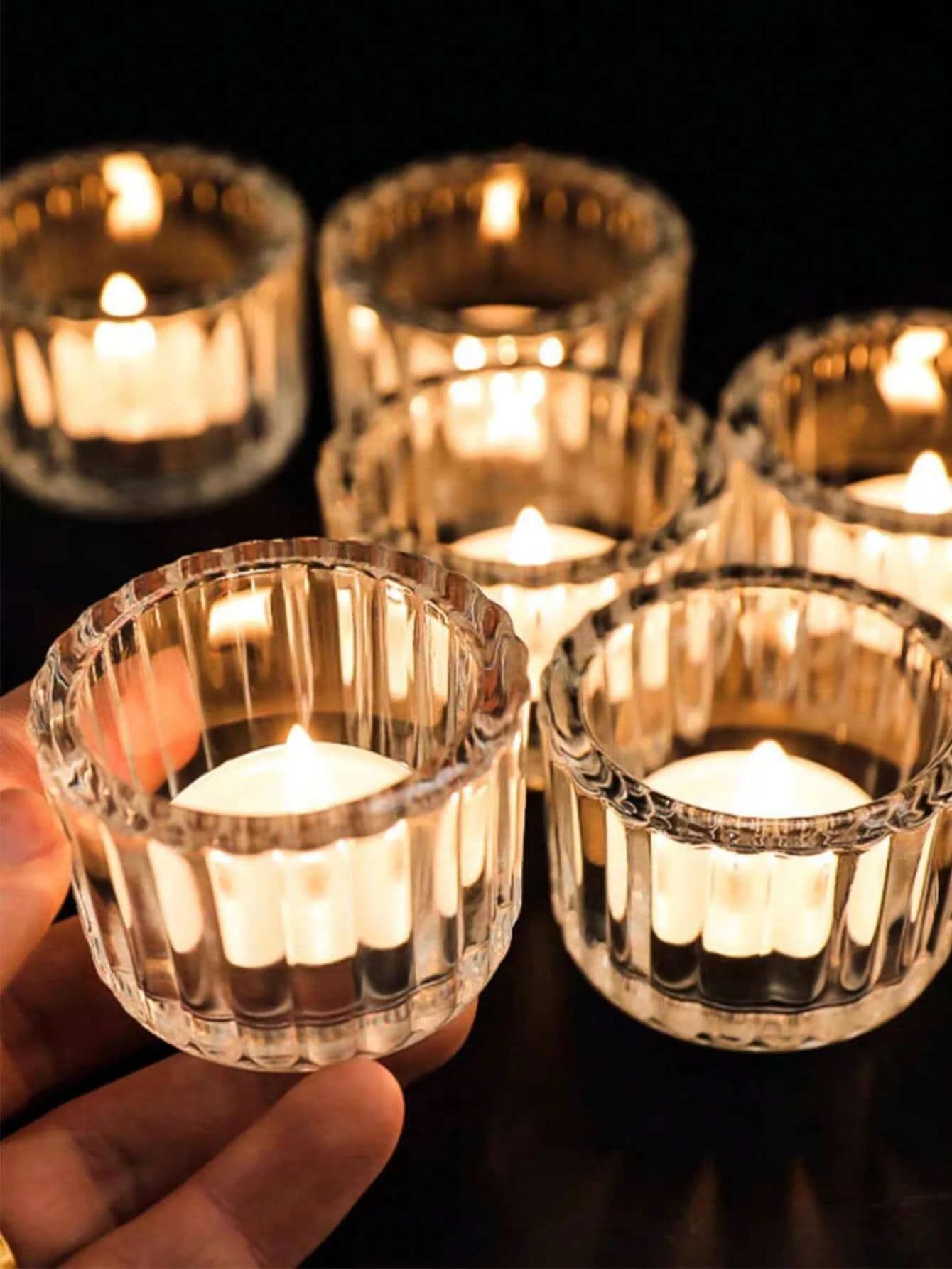 2 Pieces Glass Candle Holder for Tealight, Small Transparent Candles, Centerpiece, Home Decorations, Weddings, Festival, Birthdays