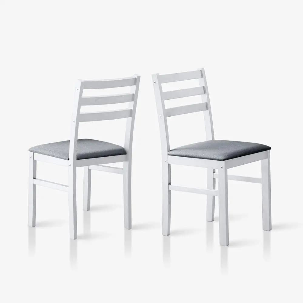 Elegant White Solid Wood Upholstered Dining Chairs Set of 2 with Cushioned Seats and Ladder Backs
