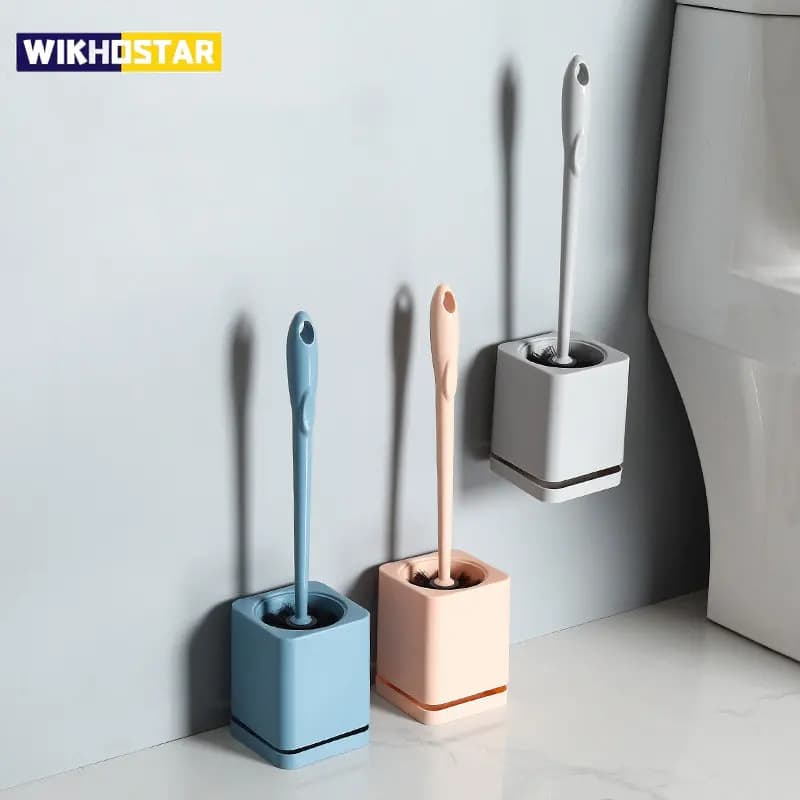 WIKHOSTAR Scopino per WC con setole Porta scopino per WC con manico lungo a parete Porta asciugatura per riporre il bagno Spazzola per la pulizia del bagno