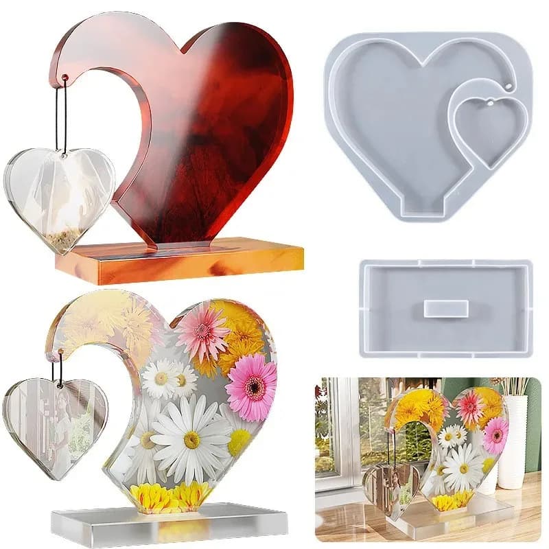 Silicone mold with base pendulum pedestal with heart-shaped frame Love stamp made of epoxy crystal do-da-te