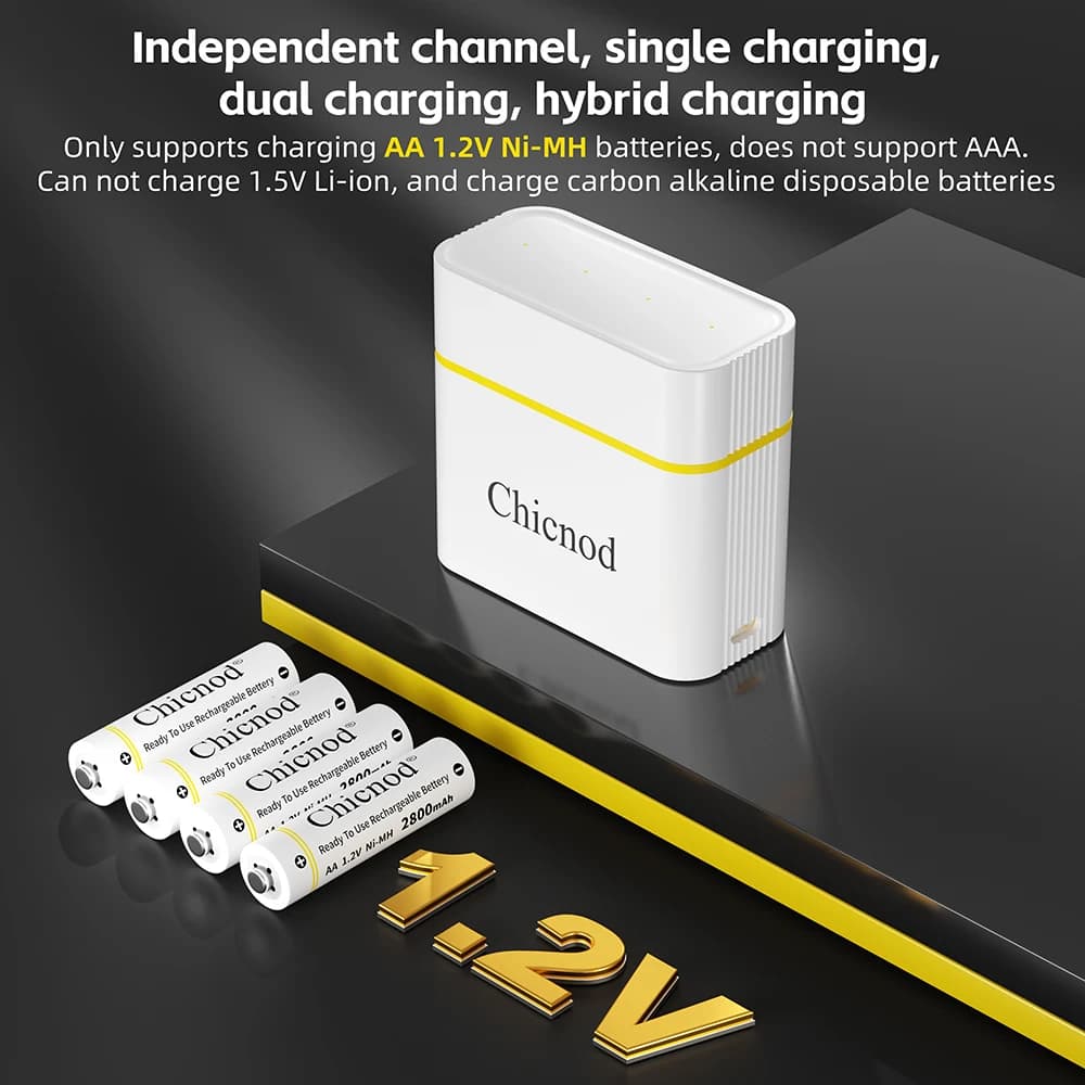 CHICNOD 1.2V AA 2800mAh Rechargeable Charger Ni-MH Toy Battery Play Mouse Remote Control Blood Pressure Monitor